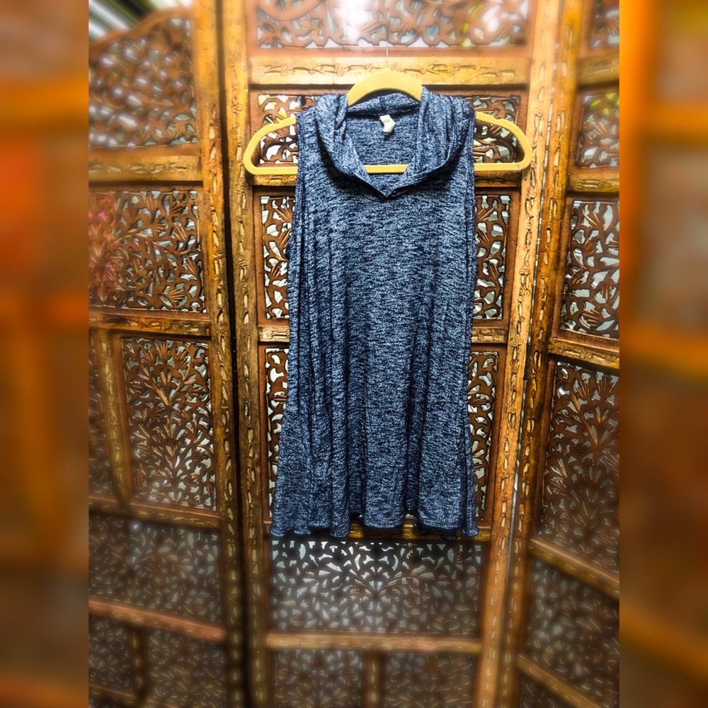 Elan Heathered Navy Blue Sleeveless Hoodie Tank